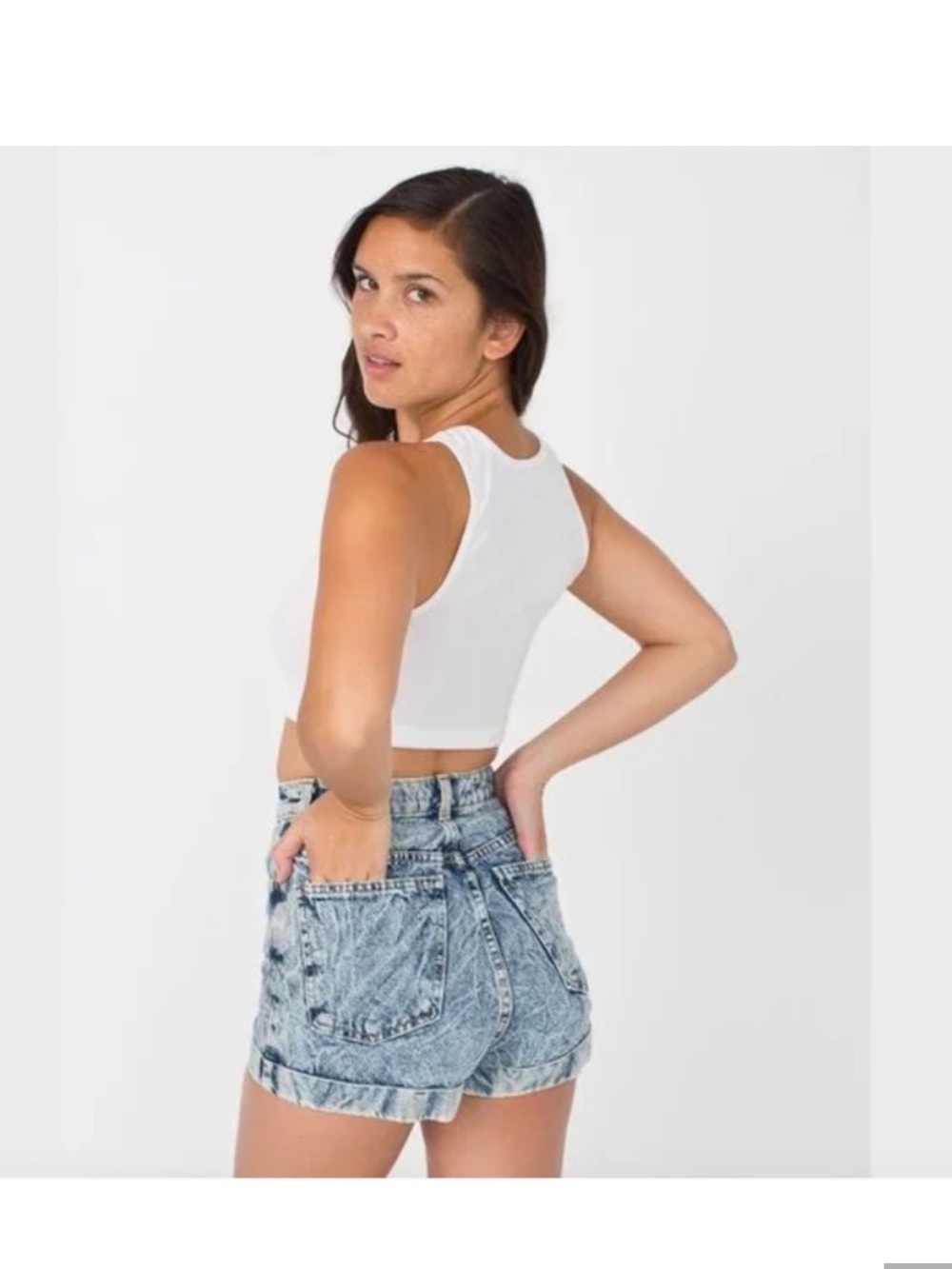 American Apparel Jeans High Waist Cuff Short Blue Acid Wash size 26